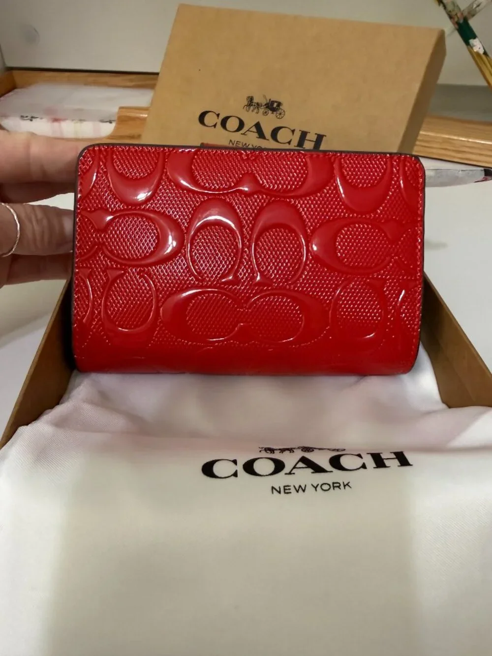 Coach Nina Wallet In Signature Glossy Red Patent Leather